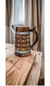Tasse de tonneau en bois faite à la main personnalisée tasse de bière de style viking vintage pour hommes cadeau verres écologiques en gros - Product Image 2