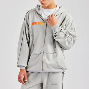 เสื้อมีฮู้ดสำหรับผู้ชายแบบซิปปกติมีโลโก้พิมพ์ลาย DTF 330gsm ผ้าฝ้ายขนแกะ100% แบบกำหนดเองระบายอากาศได้ดีเป็นมิตรกับสิ่งแวดล้อม - Product Image 4