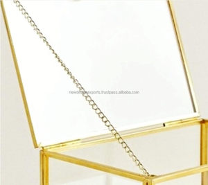 Caja con tapa de cristal dorado Caja de exhibición de joyería decorativa Vidrio transparente de latón 8 pulgadas - Product Image 3