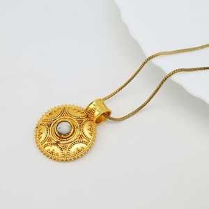 New Arrival Moonstone Pendant Boho Brass Necklace For Women 18k Gold Plated Tribal Geometric Medallion For Wholesale/OEM/ODM - Product Image 3