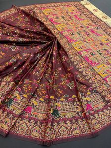 Elegant Look Pure <b>Pashmina</b> Silk With Hand Embroidery Work Beautiful Design Long Length Traditional Saree With Running Blouse - Product Image 2