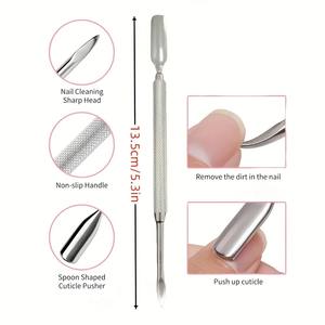Empujador de Cutículas de Acero Inoxidable de Doble Extremo, Reutilizable y Duradero, Herramienta de Manicura con Borde Afilado, Removedor Plano y Limpiador - Product Image 3