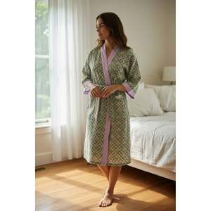 Pure Cotton Handblock Kimono Indian Printed Summer House Robe Boho Beach Coverup <b>Kaftan</b> Bridesmaid Maternity Swimsuit Cover Ups - Product Image 2