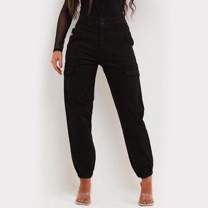 Salva Impex, pantalones vaqueros Cargo transpirables personalizados para mujer, pantalones negros sólidos de talla grande, pierna ancha, cintura elástica delantera plana, verano Vintage - Product Image 1