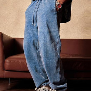 Men's Casual Acid Wash <b>Trousers</b> with Custom Logo Print Mid Waist Straight Pattern Wholesale Price Clothing - Product Image 3