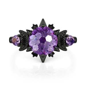 Bague de mode Jeulia Gothic Black Moon Star Purple Firework Cut - Product Image 1