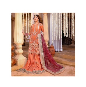 Nouveau brodé femmes soie rayonne chemise robe manches longues pakistanaise Shalwar Kameez brodé pelouse Collection pour la fête - Product Image 1