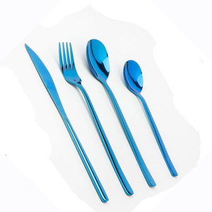 Hotel a granel resistente a precios al por mayor de acero inoxidable azul cielo pulido de forma personalizada y juego de cubiertos de color azul - Product Image 1
