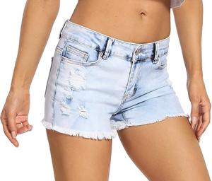 Precio al por mayor pantalones cortos de mezclilla logotipo personalizado verano al aire libre Yoga Formal mujeres pantalones cortos de mezclilla desgastados - Product Image 4