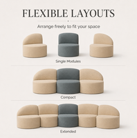 Ensemble de canapés en tissu moderne, canapé modulaire sectionnel incurvé, canapé-lit moelleux, design minimaliste capitonné, canapé sur mesure