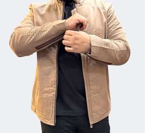 Veste de motard vintage décontractée kaki pour homme Bearfit, automne, 100% coton, coupe ajustée, écologique, coupe-vent, respirante, fermeture éclair, service OEM - Product Image 2