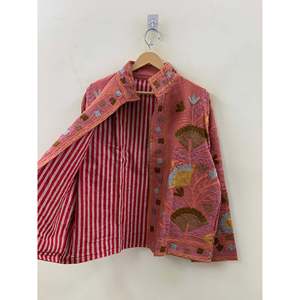 Veste en coton brodée Gulbahar Crewel, réversible et surdimensionnée, style bomber, avec motif rose délavé, pour les saisons printemps et automne - Product Image 2