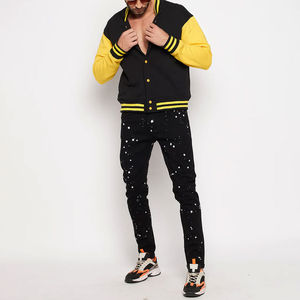 Chaquetas universitarias de béisbol de manga de cuero con estampado personalizado para hombre, chaqueta universitaria de manga larga cálida de invierno de Color sólido para hombre, OEM ODM - Product Image 2