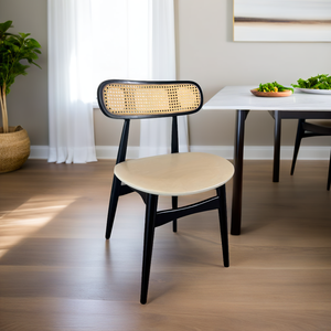 Set di 2 Sedie da Pranzo in Legno Nero con Schienale in Rattan per Soggiorno e Ufficio, Materiale in Pelle Resistente, Arredamento per la Casa - Product Image 5