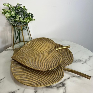 Leaf Shape Metal Snacks Plates Restaurant Serving Food Tray Gold <b>Antique</b> Metal Food Serving Dinnerware Dishes Plates and Tray - Product Image 2