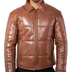 Veste en cuir matelassée d'hiver pour homme, noire, décontractée, chaude, veste en cuir personnalisée, fournisseur OEM - Product Image 6
