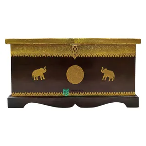 Best Selling Wooden Brass Fitted Chest Box cum Coffee Table Box Antique Designed Furniture for Bedroom / Living Room & Hall