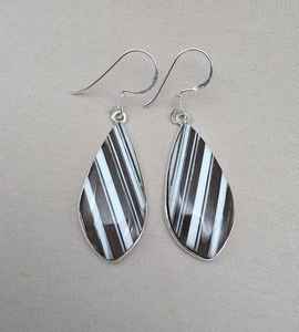 Boucles d'oreilles en argent sterling 925 avec cabochon en agate du Botswana, pierre précieuse naturelle rayée noir et blanc, faites à la main, de haute qualité, élégantes - Product Image 5