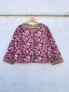 Blouson Bomber Réversible Automne/Hiver Vintage Fait Main en Coton Matelassé à Motifs Floraux Imprimés en Bloc pour Soirée - Product Image 2