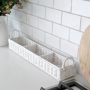 Panier multifonctionnel moderne en rotin naturel à 3 compartiments, écologique, pour le rangement dans la cuisine - Product Image 4