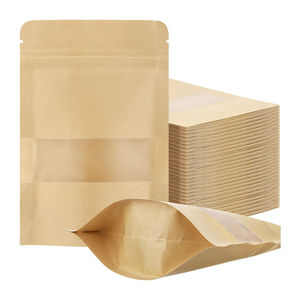 Sacs kraft avec fenêtre transparente 7x10 pouces pochettes kraft debout ensemble en vrac pochettes réutilisables en papier à fermeture éclair stockage des aliments - Product Image 1