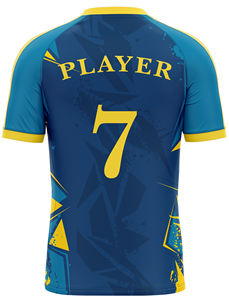 Camiseta de fútbol con logotipo personalizado de poliéster 100% de alta calidad, parte superior de tela suave con número de sublimación, fabricada a Color de pedido - Product Image 3