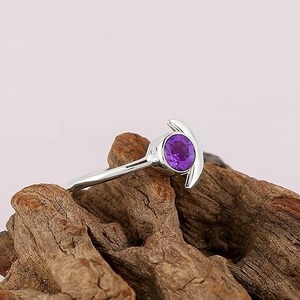 Bague améthyste en argent sterling massif 925 faite à la main couleur bleu naturel bijoux estampillés à la main pour les mariages et les fêtes - Product Image 5