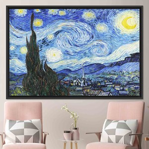 Van Gogh Starry Night Printed <b>Canvas</b> Wall Art: Modern Elegance,BLACK <b>FRAMED</b> <b>CANVAS</b> - Product Image 1