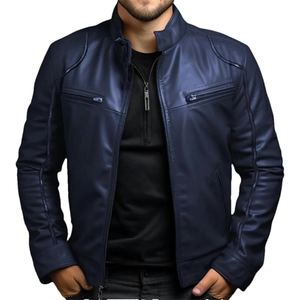 Veste en cuir d'agneau pour homme de qualité supérieure, veste de moto classique, vêtement d'extérieur chaud et tendance, style urbain, mode décontractée, haut - Product Image 6