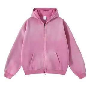 Sweat-shirts à capuche délavés à l'acide, fermeture éclair intégrale, effet vieilli, 100% coton, coupe-vent, imperméable, vintage, hiver, homme, fabrication OEM - Product Image 6