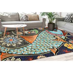 Alfombra con Diseño de Mosaico de Peces: Alfombra Antideslizante Decorativa, Decoración para Salón, Alfombra Delgada de Tela No Tejida - Product Image 2