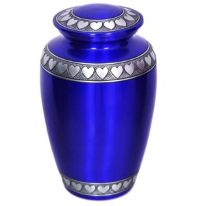 Urnas de cremación de latón para adultos azules, urnas funerarias de Metal al por mayor indias con hermosa banda de grabado hecha en India - Product Image 3