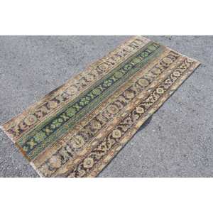 Alfombra turca Vintage verde y Beige, Alfombra de lana de tejido plano de 3x6,2 pies, patrón de retazos, respaldo de látex para decoraciones de sala de estar - Product Image 2