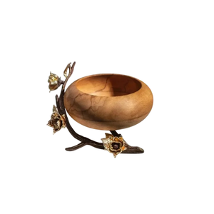 Bol de service décoratif en métal de luxe avec accent floral Bol de service à salade en bois de qualité supérieure pour fournitures d'hôtel et de restaurant - Product Image 1