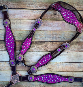 Kaamkaaj Genuine Leather Western Saddle Horse Tack <b>Set</b> Buckle Closure <b>Beaded</b> Headstall Breast Collar Washable Pocket Riding - Product Image 6