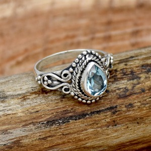 Bague en argent sterling 925 massif topaze bleue naturelle faite à la main bijoux filles parfaites pierres précieuses en argent sterling 925 timbre bague bijoux - Product Image 2