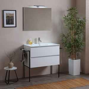 Mueble de Baño Suspendido en Pared BELIZE de 80cm con Lavabo, Espejo y Toallero Lateral para Espacios Pequeños, Muebles de Baño Modernos - Product Image 1