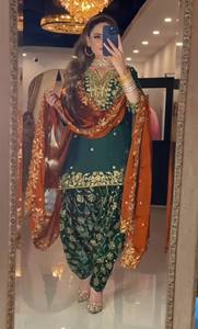 Conjunto de Salwar Dhoti con Dupatta, Seda Chinon Pesada, Bordado con Lentejuelas de 5 mm, Estilo Vintage, Holgado, Cintura Natural, Traje de Trabajo Otoñal, Color Sólido, Mini - Product Image 6