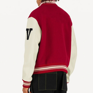 Vestes universitaires à manches en cuir rouge boutonné sur mesure pour hommes blouson bombardier grande taille vestes de baseball - Product Image 2