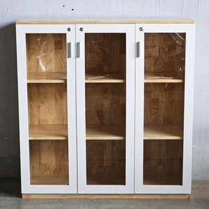Contemporary 3-Tier Filing <b>Cabinet</b> with Glass Doors 120x40x126cm <b>Lockable</b> Rubber Wood for Office Workshop Bedroom-THS68036 - Product Image 2