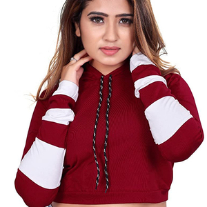 Sudadera con Capucha para Mujer, Invierno, Transpirable, Forro Polar, Poliéster, Manga Larga, Personalizable, Top Corto con Colores Personalizados - Product Image 1