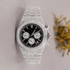 นาฬิกาฮิปฮอปเพชร VVS Moissanite ตามสั่งการเคลื่อนไหวอัตโนมัติทำด้วยมือสายสแตนเลสสำหรับผู้ชาย - Product Image 6