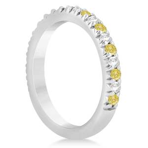 Alliance en or blanc 14 carats avec diamant jaune de 0,60 carat et accents de diamants, or rose 18 carats, coupe ovale, bijoux fins de déclaration, promesses - Product Image 1