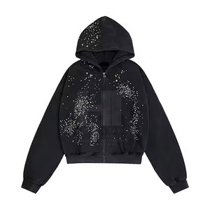 Confortable en stock Logo personnalisé hiver strass sweats à capuche respirant 100% coton surdimensionné ajustement de haute qualité sur mesure - Product Image 1