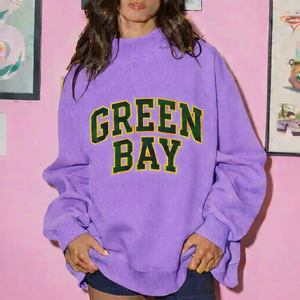 Women Modern Oversized Mockneck Long Front Logo Casual <b>Winter</b> <b>Top</b> Relaxed Fit Urban Street Fashion for Soft Everyday Comfort - Product Image 1
