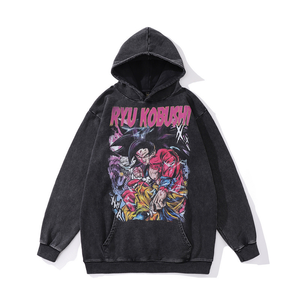 Sweat à capuche imprimé personnalisable Anime, effet délavé, en tissu tricoté 100% coton, manches longues, col à capuche, pour l'hiver - Product Image 5