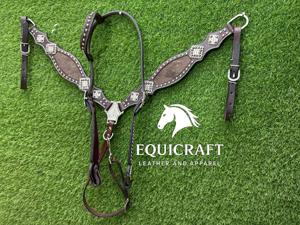 Ensemble de tête et de collier de poitrail en cuir véritable de qualité supérieure, personnalisable, avec un design perlé, pour l'équitation western, l'équitation de spectacle, l'équipement équestre - Product Image 4
