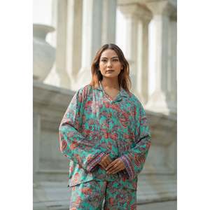 <b>Silk</b> Blend Bridal Pyjama Set Silky Soft Cozy Breathable Paisley Pattern Pockets Unique Nightwear for Women XS for Summer - Product Image 5