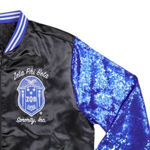 Zeta Phi Beta Sorority Sequin Jacket Noir Bleu 1920 Greek Life Apparel Broderie personnalisée ZPB Glitter Varsity Bomber Party Wear - Product Image 3