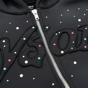 Broderie personnalisée de haute qualité ES, 500 GSM, 100% coton, tissu éponge français, strass, lavage à l'acide, fermeture éclair, effet vieilli, appliqué vintage - Product Image 2